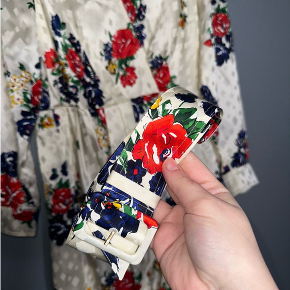 Tory Burch Floral Print Belted Satin Wrap Dress in Ivory Tea Rose Size 6 - Picture 10 of 10